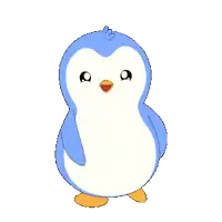 a blue and white penguin with a red beak