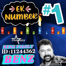 a man with a beard stands in front of a sign that says ' ek number # 1 '