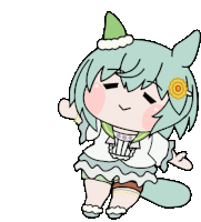 a cartoon of a girl with green hair and a flower on her head .