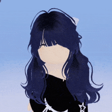 a girl with purple hair is wearing a black shirt with stars on it