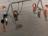 a group of children standing outside of a cafeteria building