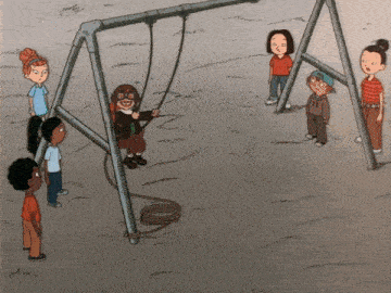 The Swinger swings a rope up to the roof of the cafeteria