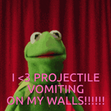 kermit the frog is projecting vomiting on his wall