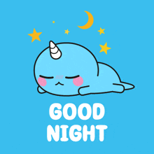 a blue seal with a horn and the words " good night " on the bottom