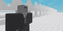 a roblox character wearing a suit and tie is standing in front of a building