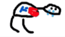 a drawing of a person laying down with a red heart in their chest and tears coming out of their eyes .