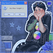 a computer screen says hey good looking and shows a man
