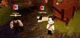 a man is laying on the ground in a video game while another man stands next to him .