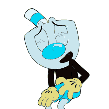 chuckle nervously mugman the cuphead show awkward smile worried