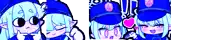 a cartoon of a girl wearing a blue hat with a heart on it