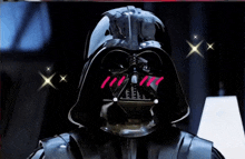darth vader 's face is shown in a painting with pink lipstick on his cheeks
