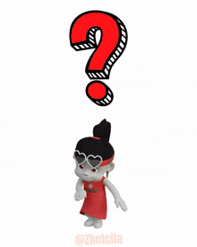 a cartoon character with a question mark behind her