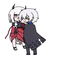 a drawing of a man carrying a demon girl