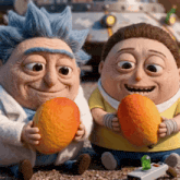 rick and morty from rick and morty holding a mango