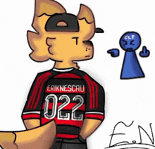a cartoon drawing of eriknescau wearing a jersey with the number 022