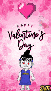a valentine 's day greeting card with a cartoon girl