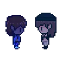 a pixel art of a man and a woman kissing each other .