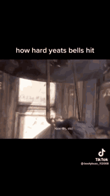 a video game character is holding a gun and talking to another character .