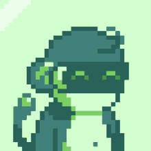 a pixel art drawing of a person wearing a hat and sunglasses