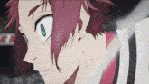 a close up of a person 's face with red hair
