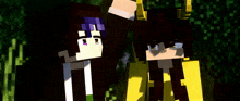 two minecraft characters standing next to each other in the grass