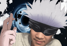 a person wearing a mask with a circle in the background
