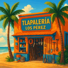 an illustration of tlapaleria los perez on the beach