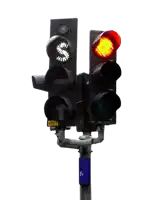 a traffic light with a yellow sticker that says g8024