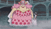 a cartoon of a woman in a pink dress