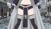a woman in a white cape and black shorts with a crown on the side