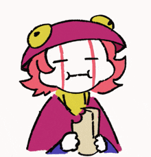 a cartoon drawing of a girl with a frog hat