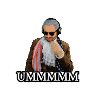 a sticker of a man wearing headphones with the words i 'll think about it