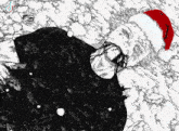 a black and white drawing of a man wearing a red santa hat