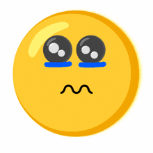 a crying smiley face with blue tears coming out of it 's eyes