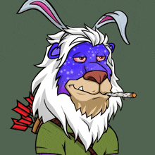 a cartoon of a lion smoking a cigarette and wearing bunny ears
