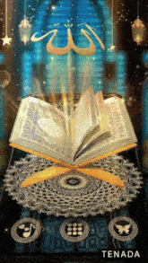 a picture of an open book with the word tenada on the bottom right