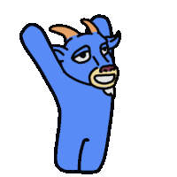 a cartoon of a blue goat with its arms up