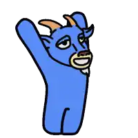 a cartoon of a blue goat with its arms up