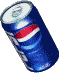 a blue pepsi can with a red , white and blue stripe on it .