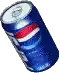 a blue pepsi can with a red , white and blue stripe on it .
