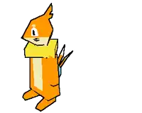 a pixel art drawing of an orange squirrel with a yellow scarf around its neck