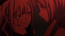 two anime girls are standing next to each other and looking at each other