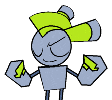 a cartoon drawing of a robot with a yellow top