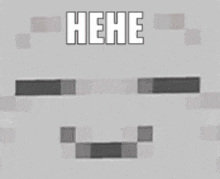 a picture of a minecraft skeleton face with the words `` he he '' written on it .