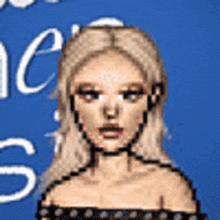 a pixel art drawing of a woman with long blonde hair .