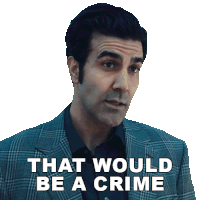 a man in a suit has the words that would be a crime on his face