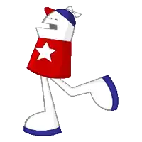 a cartoon character wearing a red white and blue hat and scarf