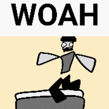 a cartoon drawing of a person with the word woah above it