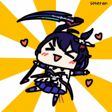 a drawing of a girl with hearts around her and the name seseren on the bottom right