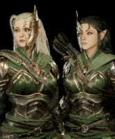 two female elves are standing next to each other